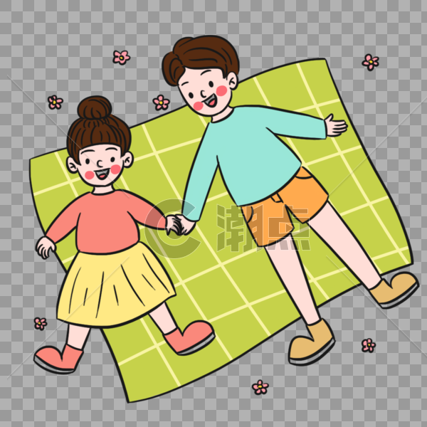 绿色户外父女躺草坪场景图片素材免费下载