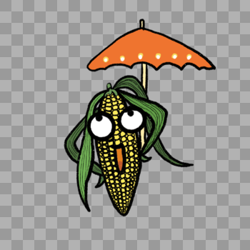 卡通打着伞的玉米人插图图片素材免费下载