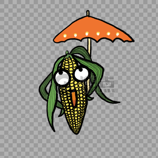 卡通打着伞的玉米人插图图片素材免费下载