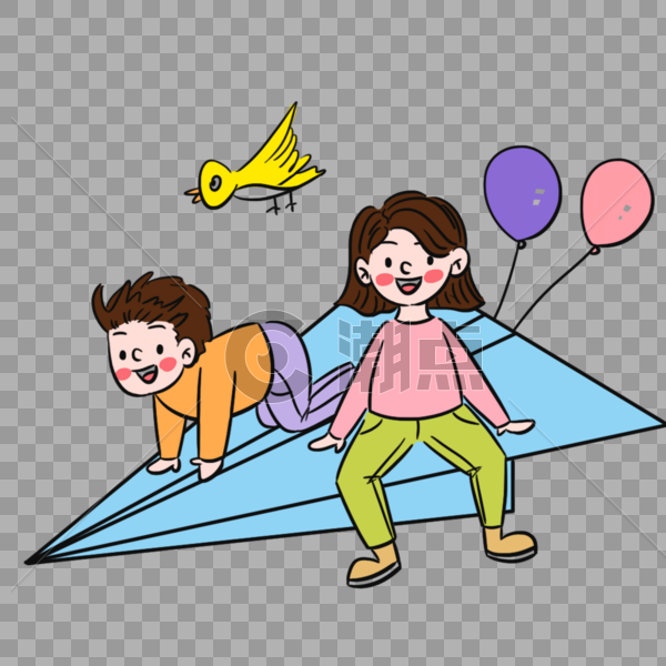 清新卡通儿童节乘纸飞机飞翔场景图片素材免费下载