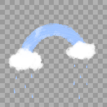 蓝色彩虹云朵下雨天气手绘装饰图案图片素材免费下载