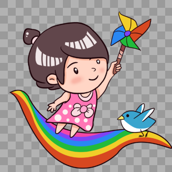 彩虹上的小女孩图片素材免费下载