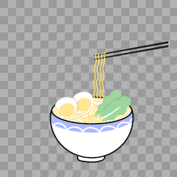 夏天鸡蛋青菜一碗拉面泡面筷子手绘装饰图案图片素材免费下载