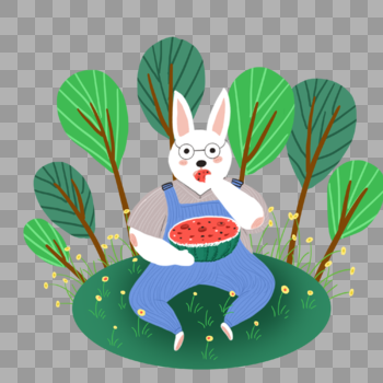 可商用扁平卡通大暑兔子吃西瓜图片素材免费下载