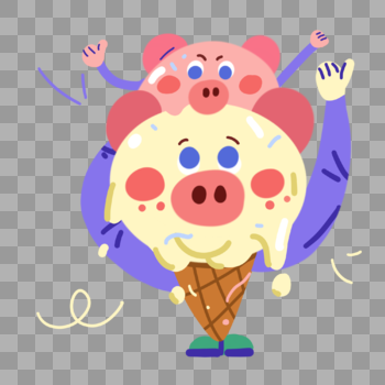可爱冰淇淋系列两只小猪图片素材免费下载