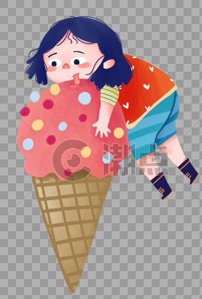 夏天小女孩吃很大的冰淇淋图片素材免费下载