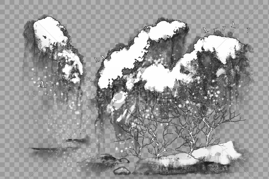 中国风写意水墨山水雪景图片素材免费下载