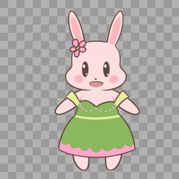 绿裙子粉兔子图片素材免费下载