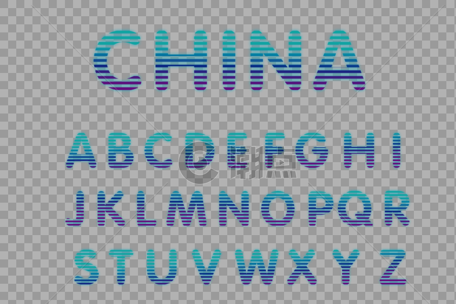 CHINA二十四个英文渐变发光字母图片素材免费下载