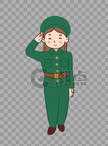 军人女兵敬礼军姿插画元素手绘图片素材免费下载