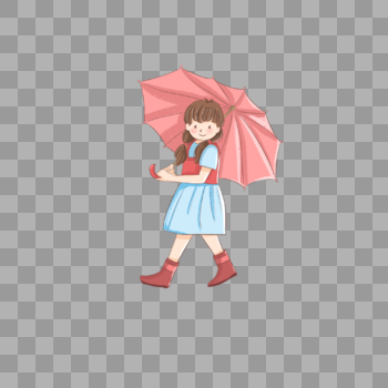 儿童节穿着雨靴打着雨伞走路的小女孩卡通装饰图片素材免费下载