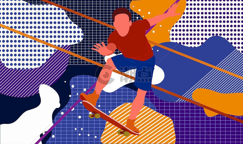 多彩抽象运动玩滑板男孩图片素材免费下载