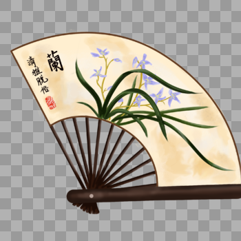 手绘中国风兰花扇子图片素材免费下载