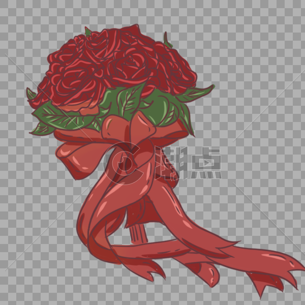 节日花束红玫瑰手绘小清新装饰图片素材免费下载