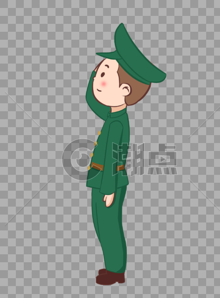 军人敬礼侧身军姿绿色插画元素手绘图片素材免费下载