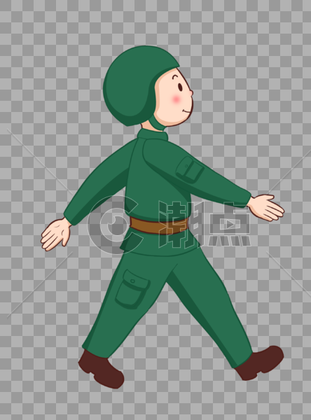 军人走步军姿绿色插画元素手绘图片素材免费下载