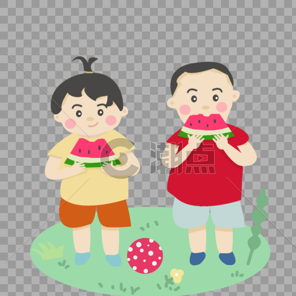 两个小朋友吃西瓜图片素材免费下载