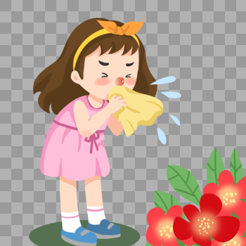 花粉过敏打喷嚏的小女孩图片素材免费下载