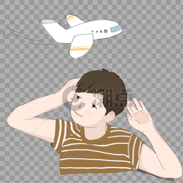 手绘男生听飞机飞过的声音元素图片素材免费下载