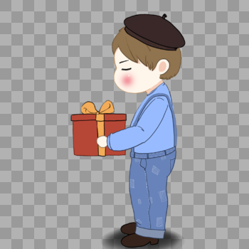 手绘男生抱着礼物送朋友元素图片素材免费下载