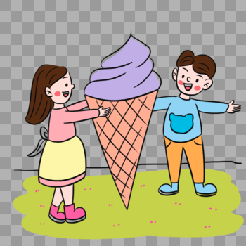 清爽夏天小伙伴吃冰淇淋场景图片素材免费下载
