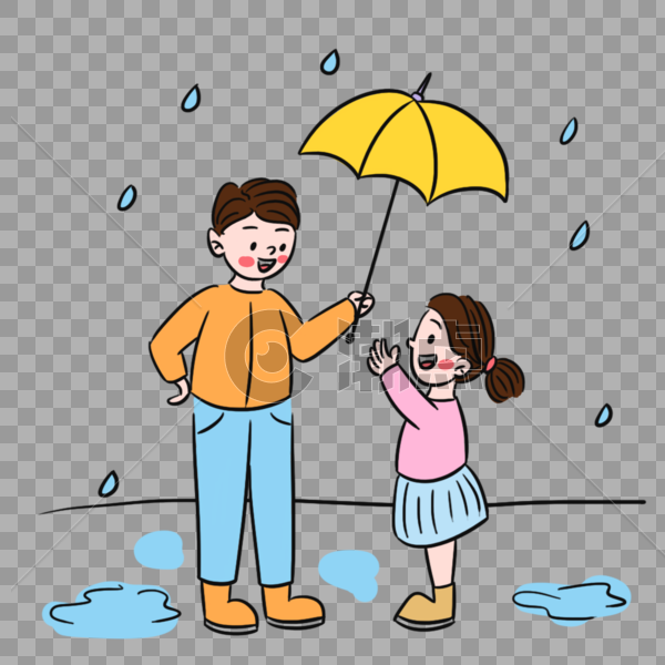 温馨雨天爸爸撑伞场景图片素材免费下载