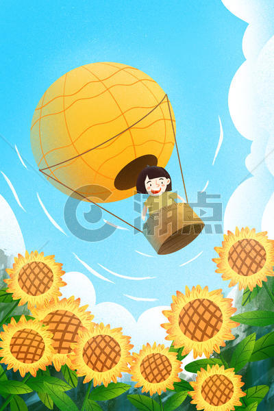 小清新手绘热气球向日葵图片素材免费下载