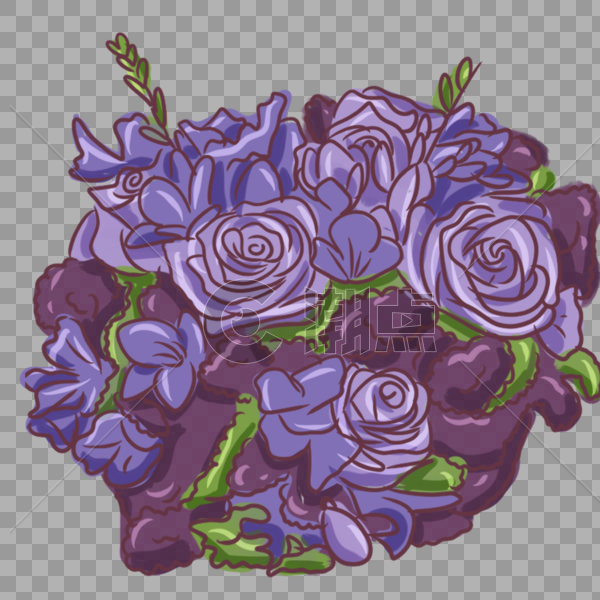 节日紫色一簇鲜花手绘装饰图片素材免费下载