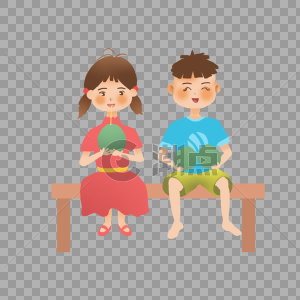 坐在海边喝着椰子的两个小孩图片素材免费下载