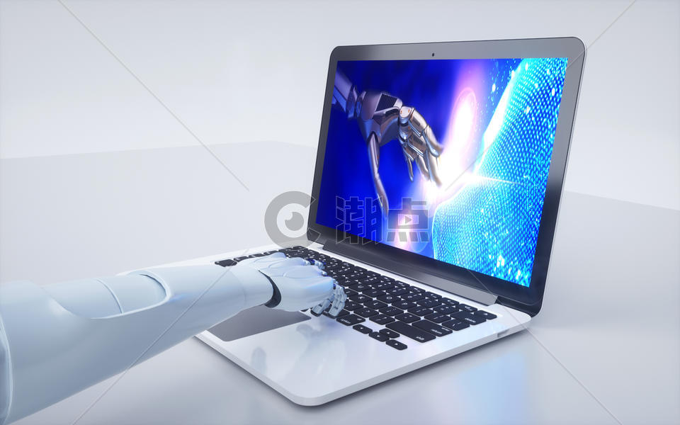 机器人触碰电脑图片素材免费下载