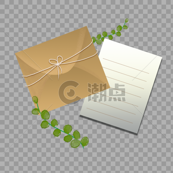 绿植下的信封和信纸图片素材免费下载