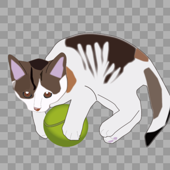 卡通可爱猫咪玩绿色球图片素材免费下载
