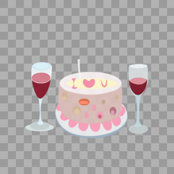 爱心蛋糕与红酒图片素材免费下载