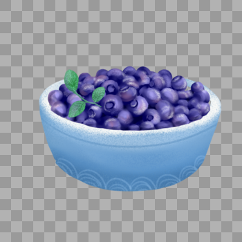 甜美野生水果蓝色瓷碗装蓝莓图片素材免费下载