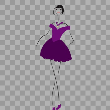 紫裙简笔裙子模特女孩女人女性走秀图片素材免费下载