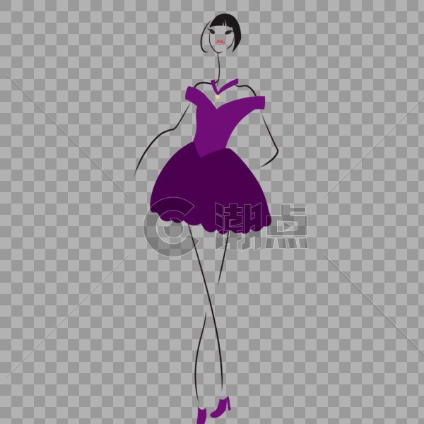 紫裙简笔裙子模特女孩女人女性走秀图片素材免费下载
