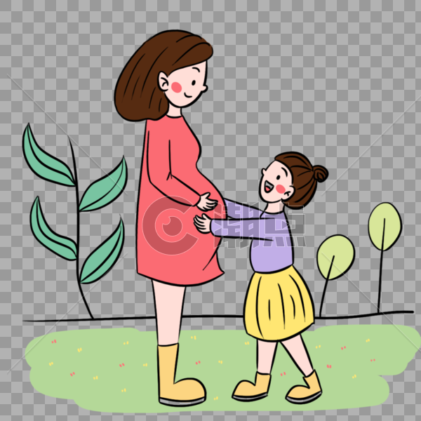 温馨怀孕的妈妈和大女儿互动场景图片素材免费下载