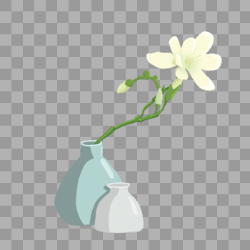 手绘蓝色花瓶植物图片素材免费下载