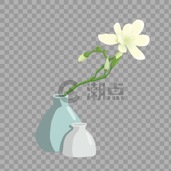 手绘蓝色花瓶植物图片素材免费下载