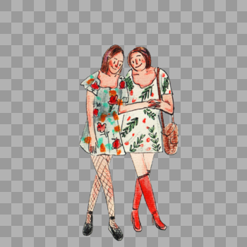 两个穿花裙子的女人图片素材免费下载