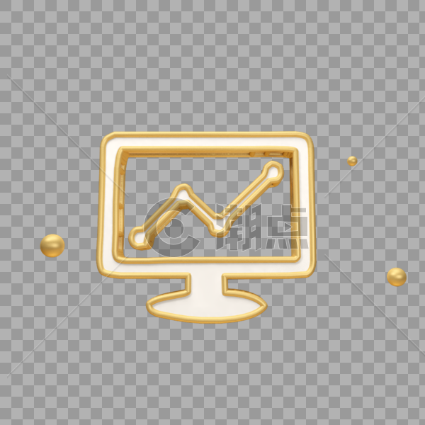 金色立体电脑折线图标图片素材免费下载