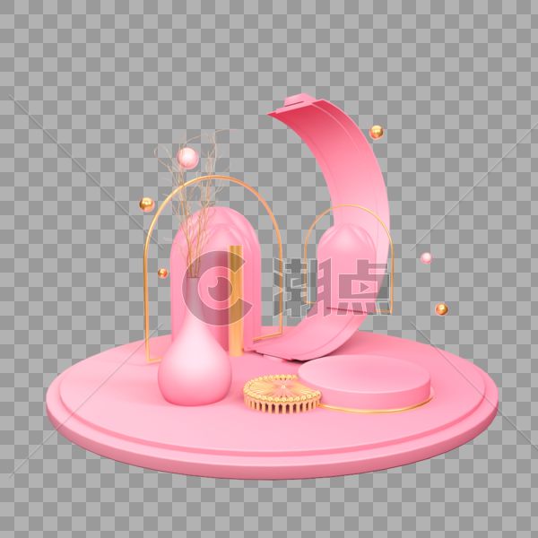 立体粉色花瓶圆形舞台图片素材免费下载