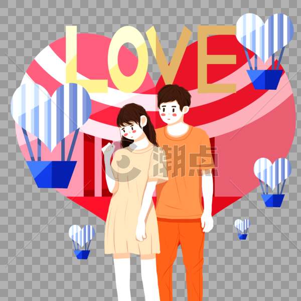 热气球情侣心形背景图片素材免费下载