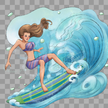 海边冲浪的女孩图片素材免费下载