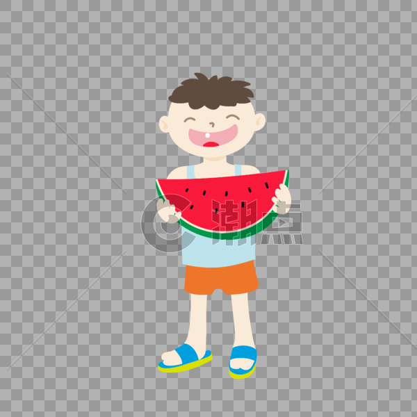 矢量卡通元素素材夏天来了小朋友抱着大西瓜吃水果西瓜图片素材免费下载