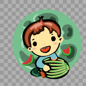 卡通棕发男孩吃西瓜插图图片素材免费下载