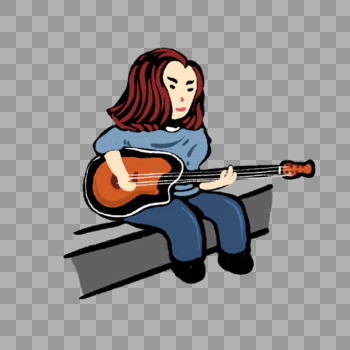 卡通女孩弹吉他插图图片素材免费下载