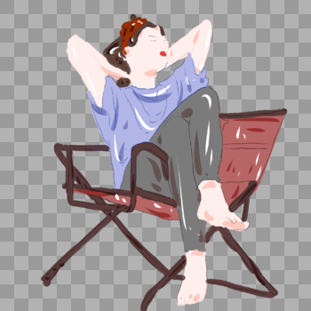 手绘女孩坐在椅子上睡觉元素图片素材免费下载