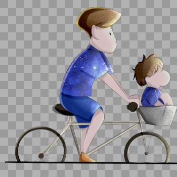 父亲骑自行车载着孩子插图图片素材免费下载