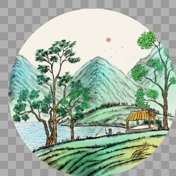 中国风青绿山水图片素材免费下载